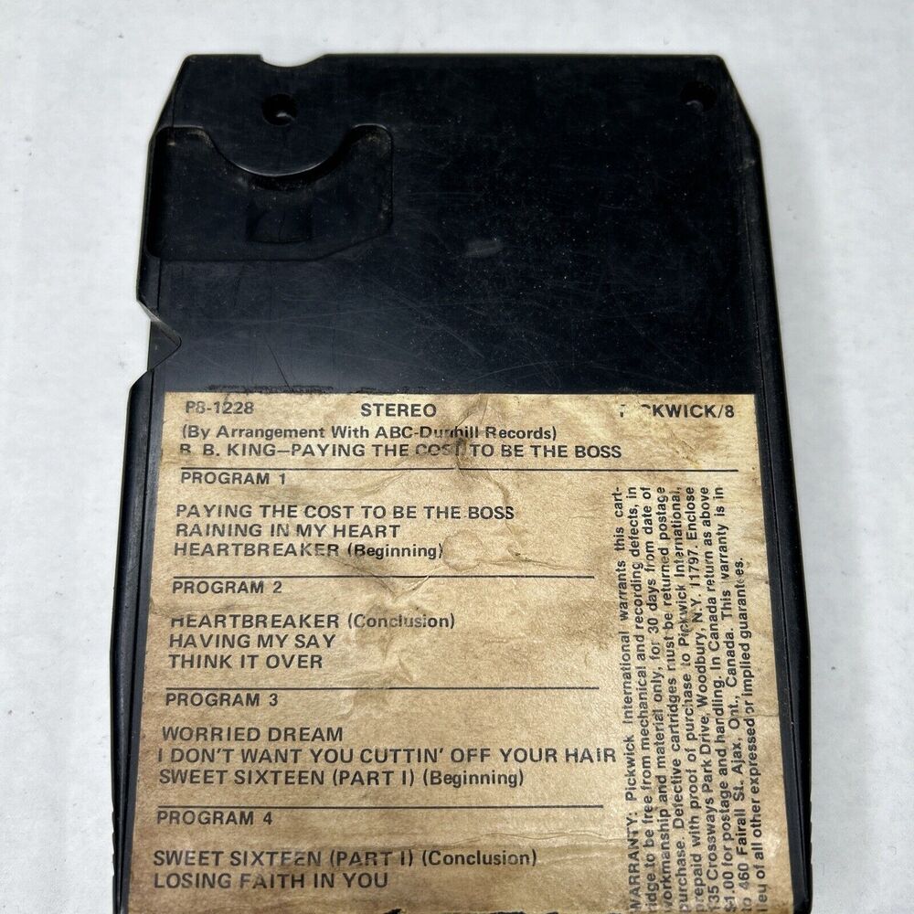 Untested B.B. King Paying The Cost To Be The Boss 8-Track Tape May Not Play Work - Picture 5 of 5